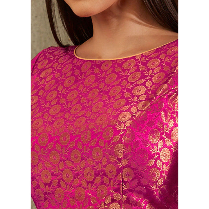 SALWAR STUDIO Pink Brocade Woven Design Blouse