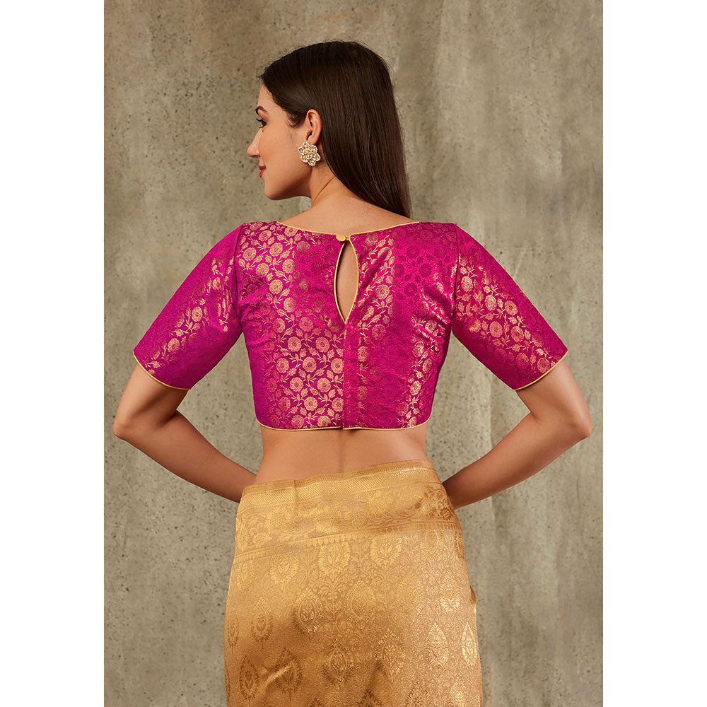 SALWAR STUDIO Pink Brocade Woven Design Blouse