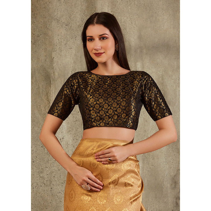 SALWAR STUDIO Black Brocade Woven Design Blouse