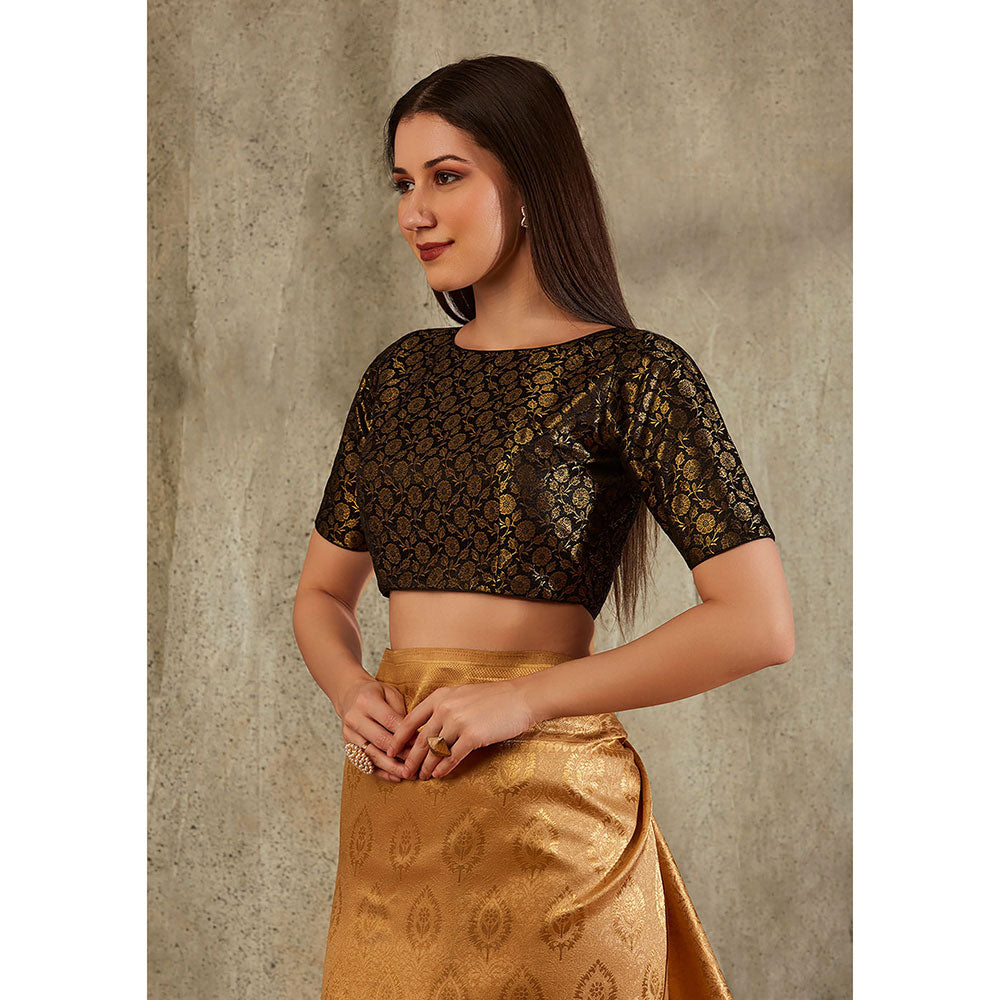 SALWAR STUDIO Black Brocade Woven Design Blouse