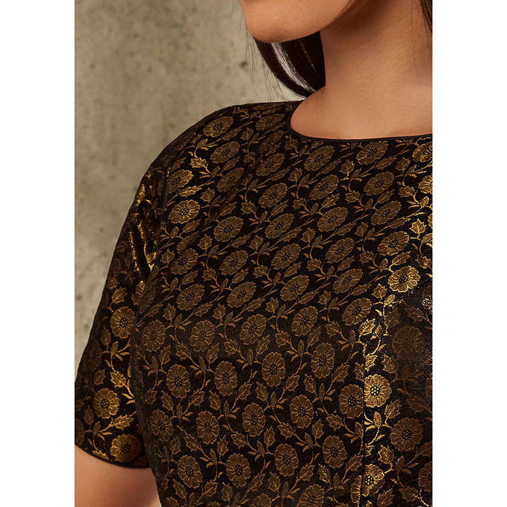 SALWAR STUDIO Black Brocade Woven Design Blouse