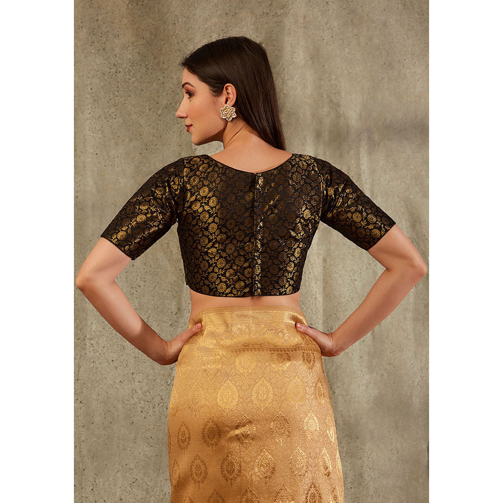 SALWAR STUDIO Black Brocade Woven Design Blouse