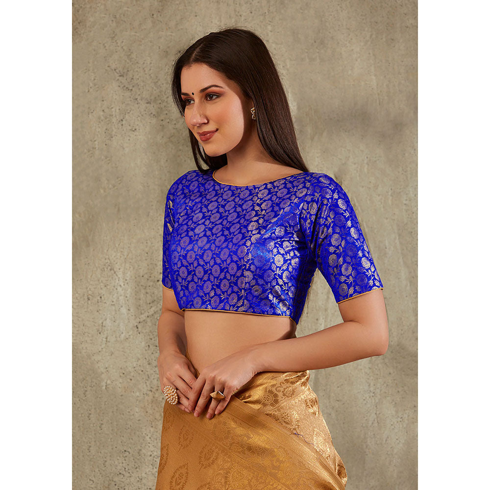 SALWAR STUDIO Royal Blue Brocade Woven Design Blouse