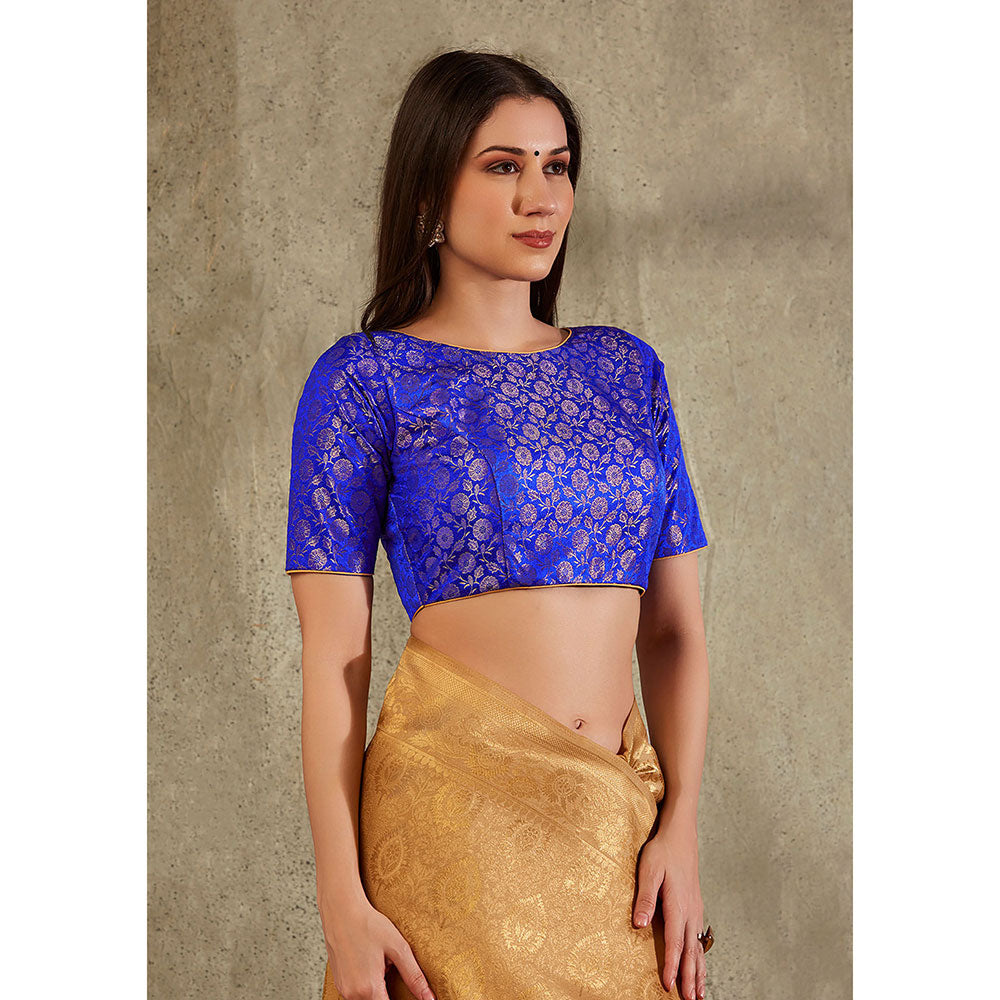 SALWAR STUDIO Royal Blue Brocade Woven Design Blouse