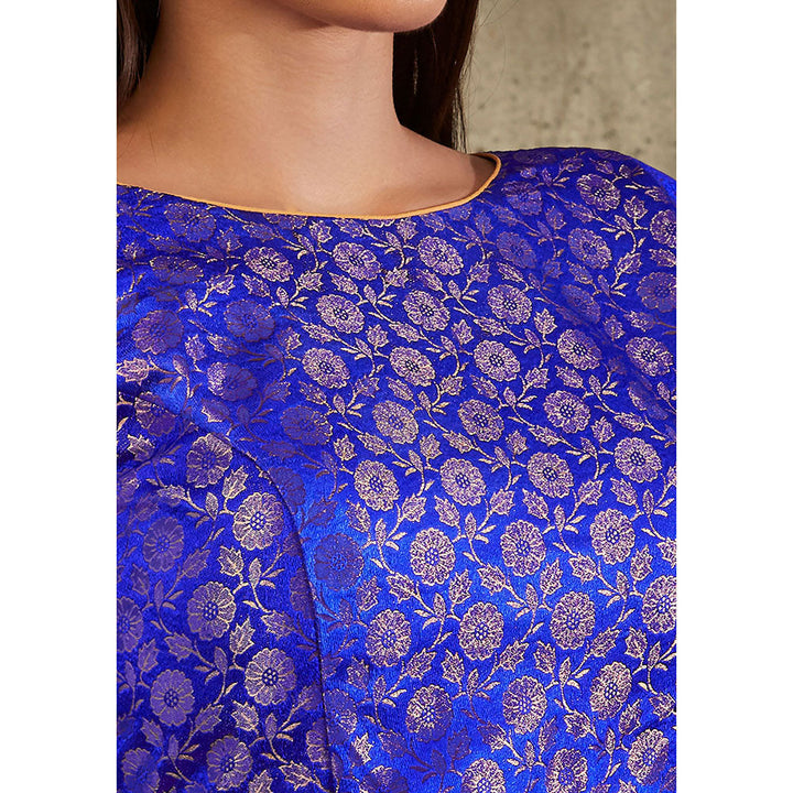 SALWAR STUDIO Royal Blue Brocade Woven Design Blouse