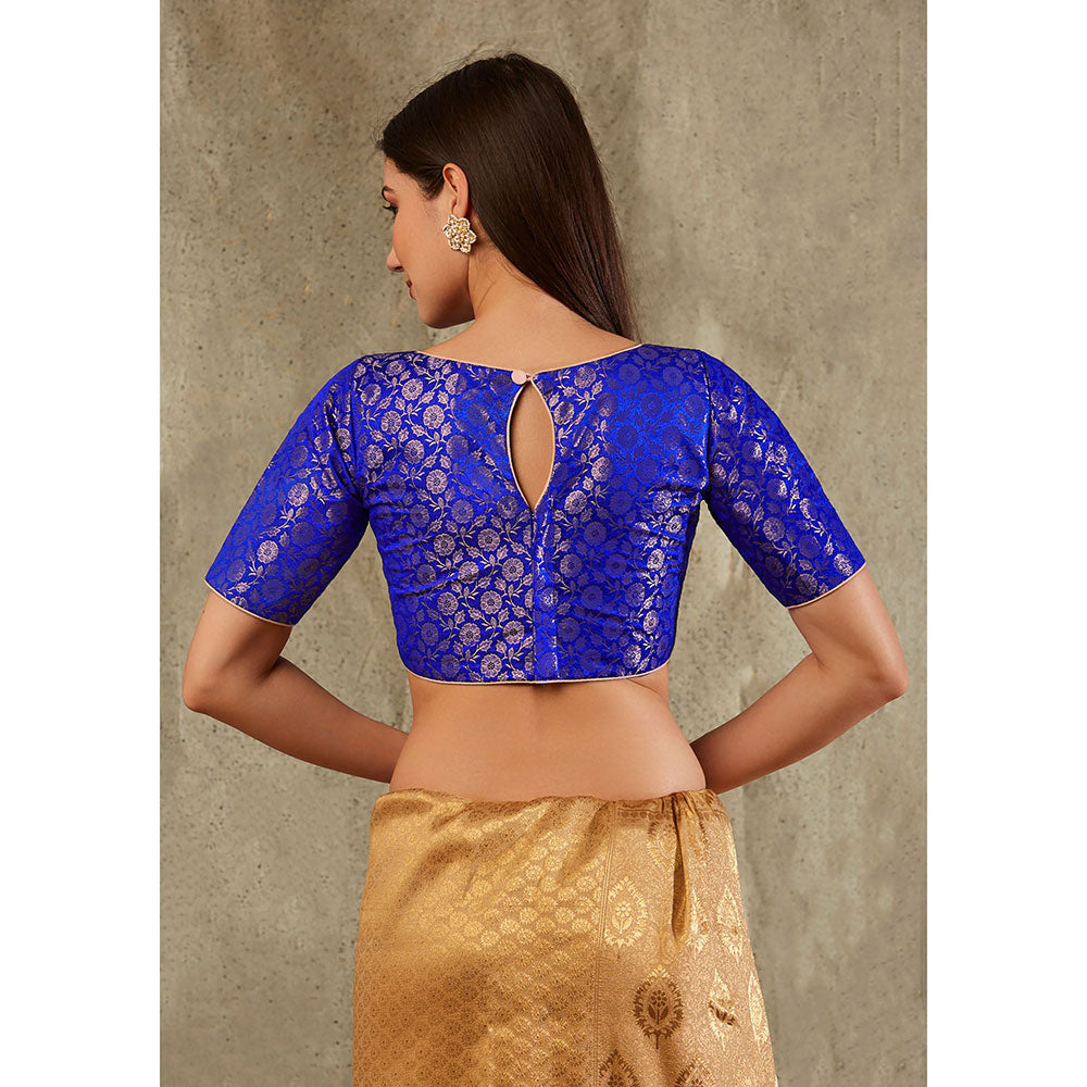 SALWAR STUDIO Royal Blue Brocade Woven Design Blouse