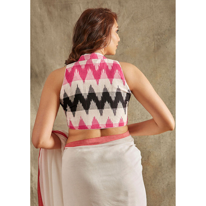 SALWAR STUDIO White and Pink Ikat Cotton Blouse