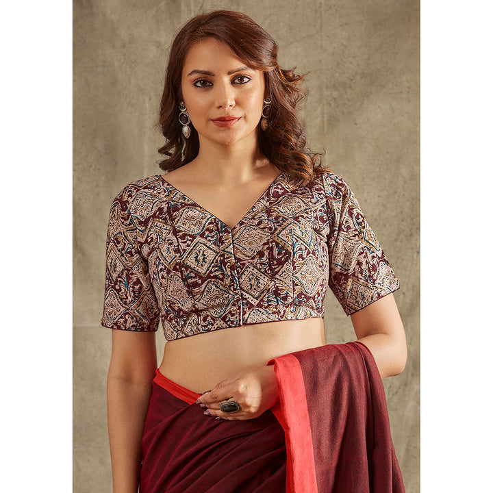 SALWAR STUDIO Brown Cotton Kalamkari Blouse