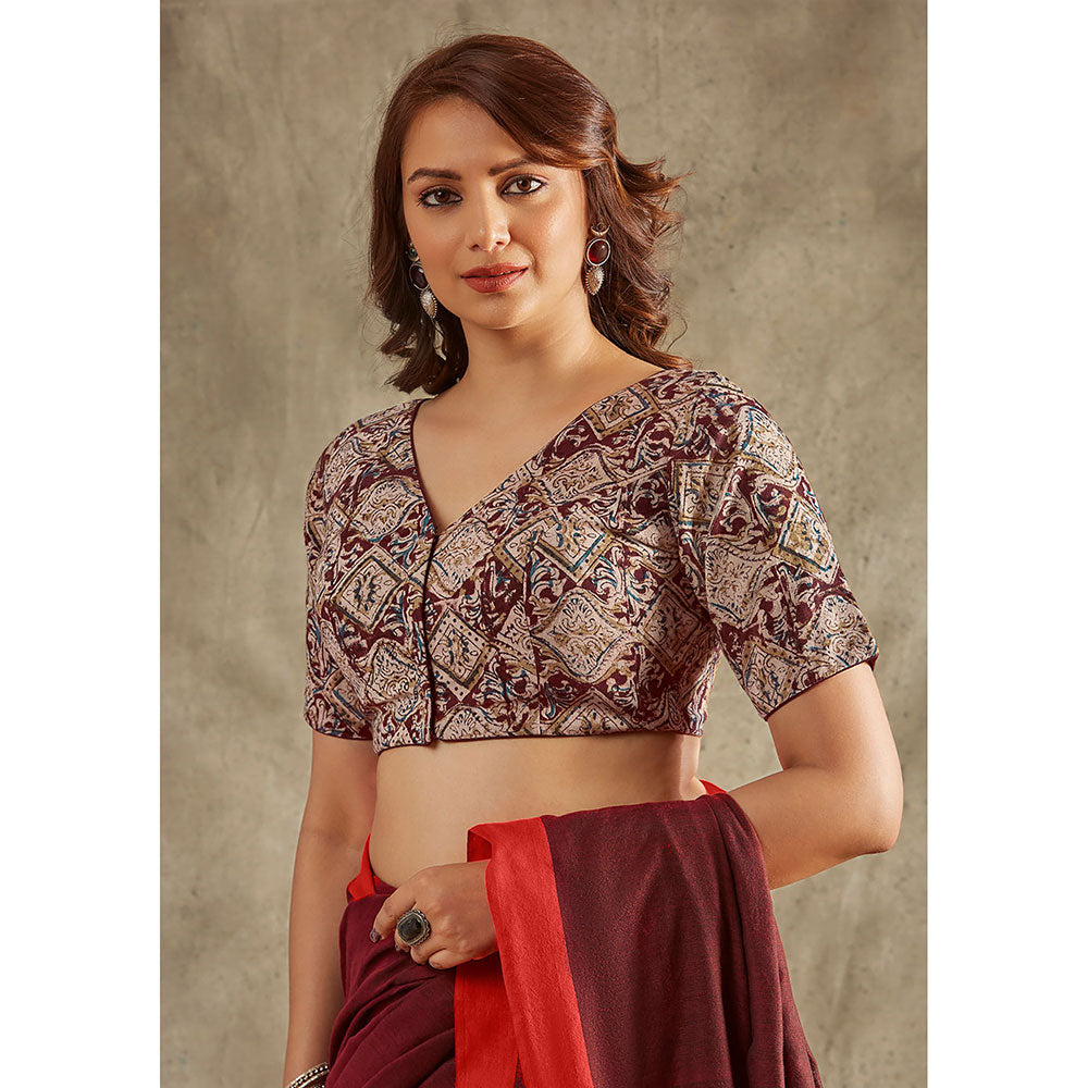 SALWAR STUDIO Brown Cotton Kalamkari Blouse