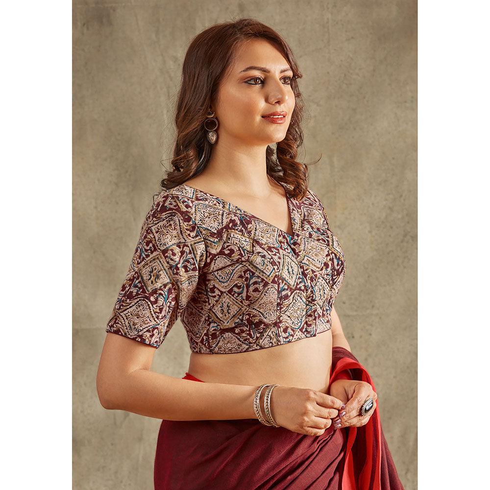 SALWAR STUDIO Brown Cotton Kalamkari Blouse