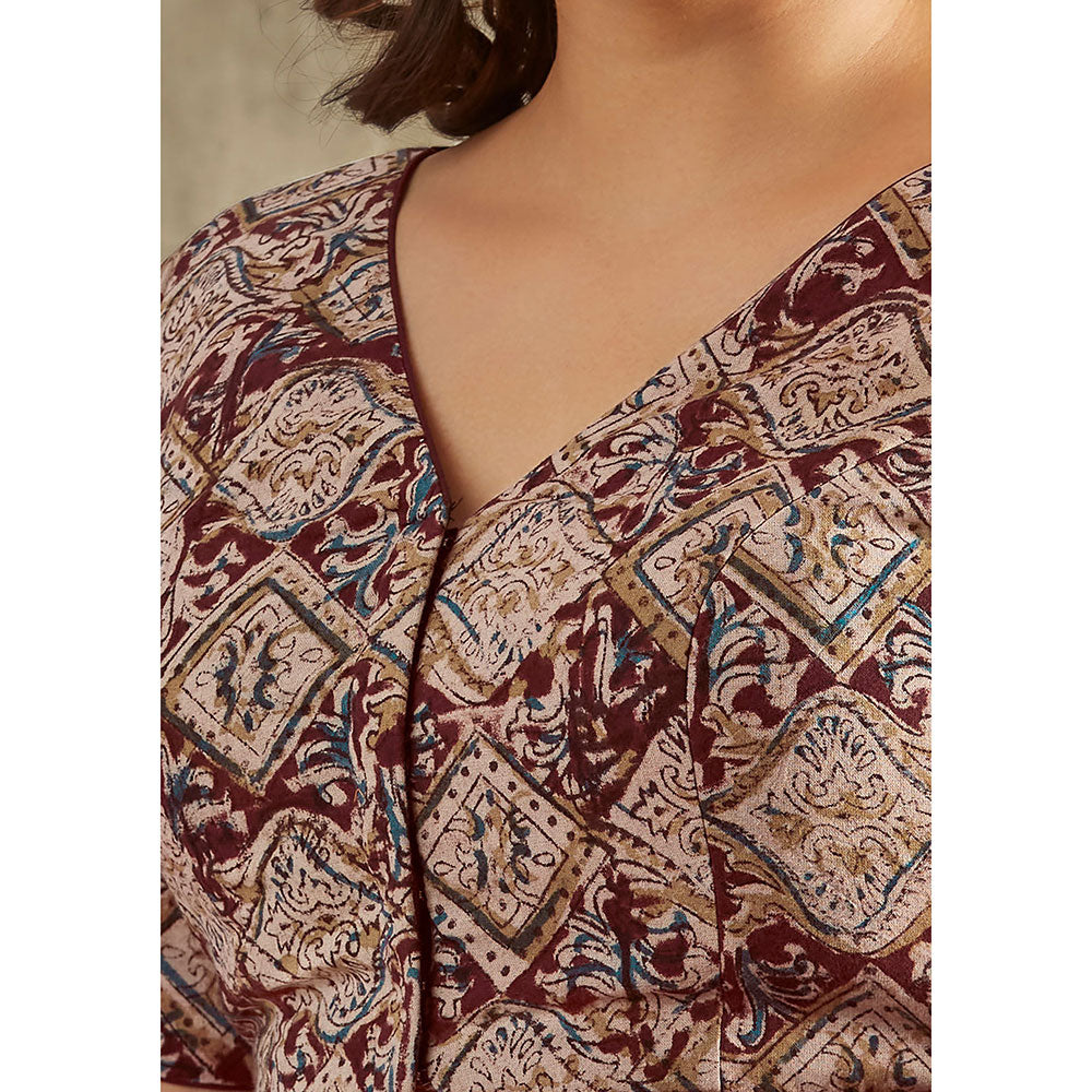 SALWAR STUDIO Brown Cotton Kalamkari Blouse