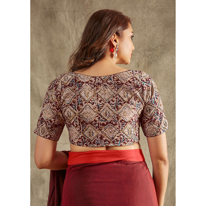 SALWAR STUDIO Brown Cotton Kalamkari Blouse