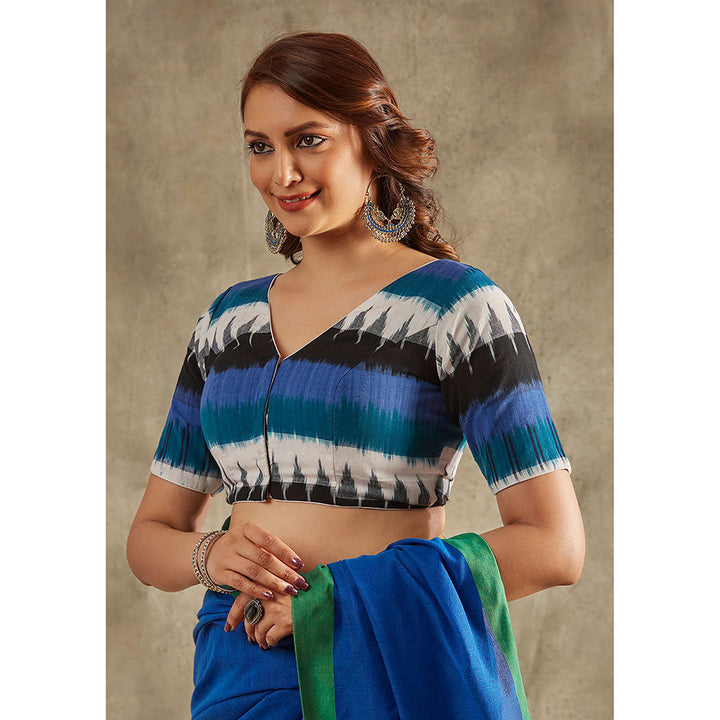 SALWAR STUDIO Blue V-Neck Ikat Cotton Blouse