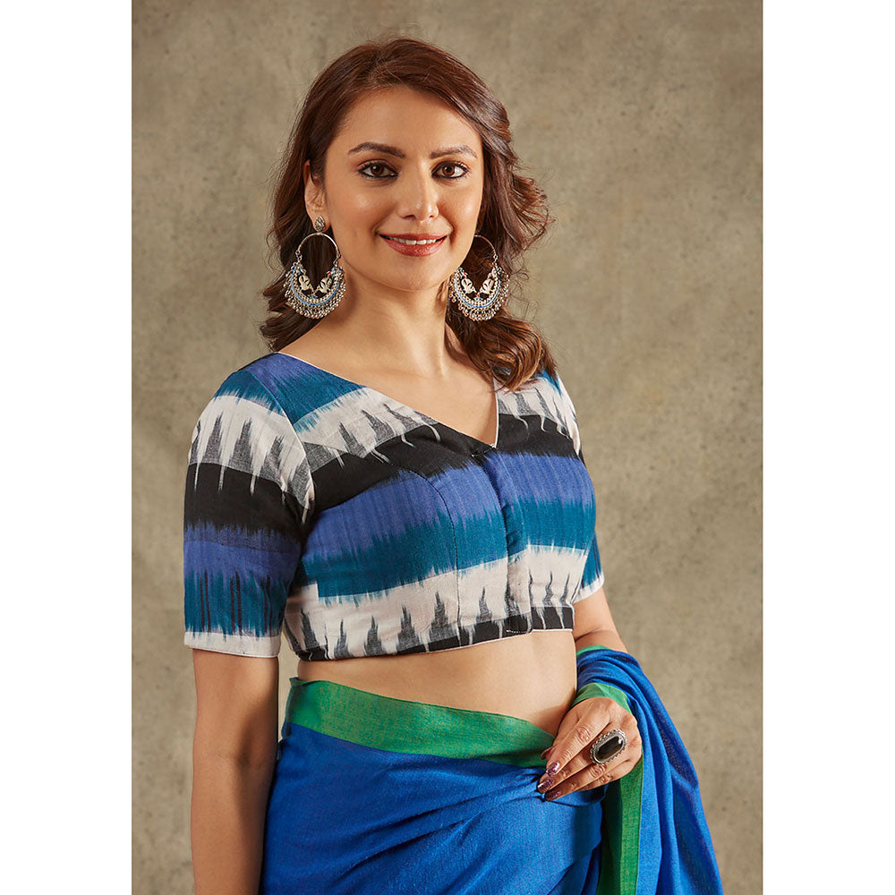 SALWAR STUDIO Blue V-Neck Ikat Cotton Blouse