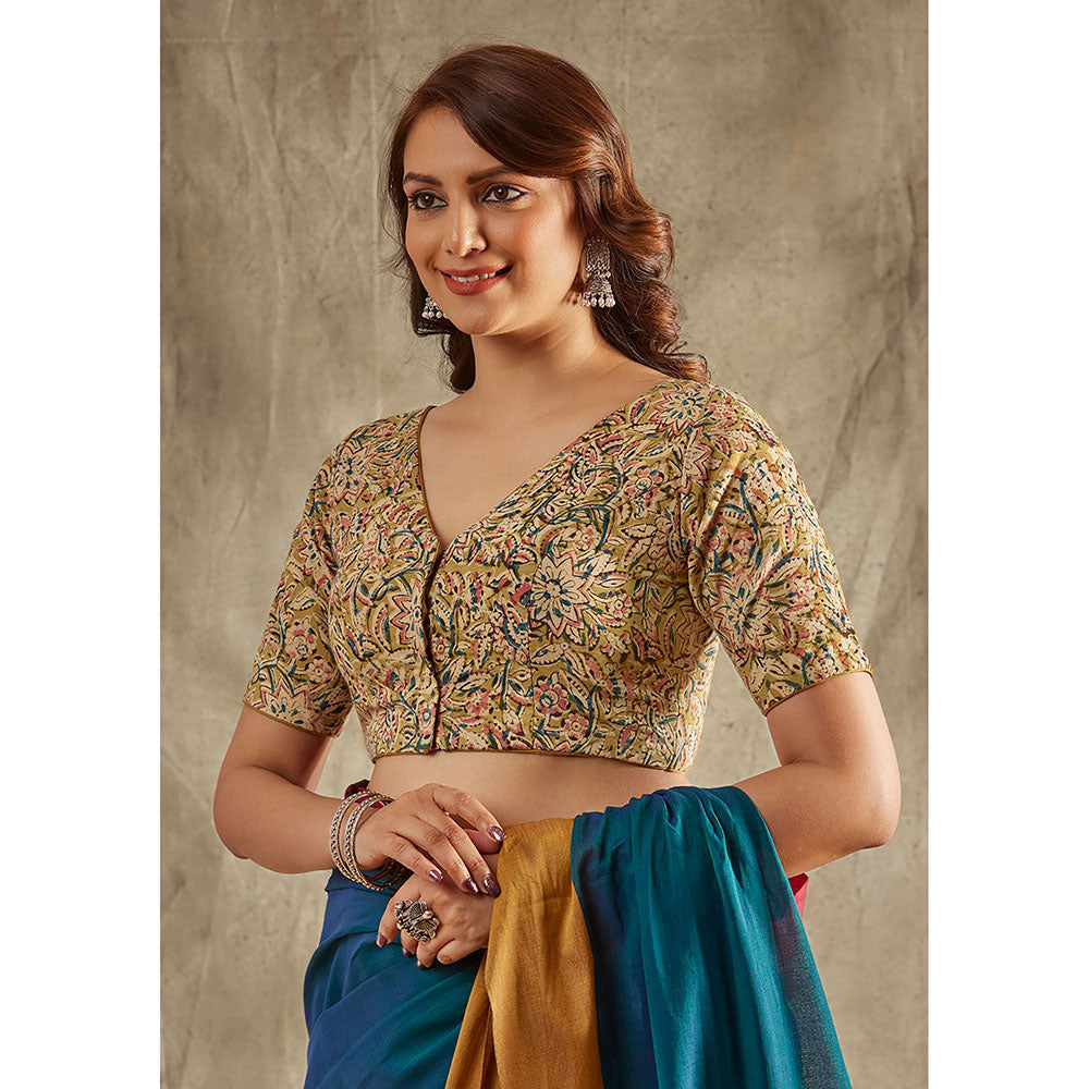 SALWAR STUDIO Yellow Kalamkari Printed Blouse