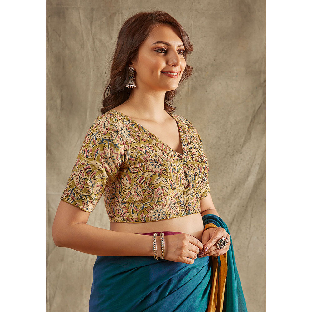 SALWAR STUDIO Yellow Kalamkari Printed Blouse