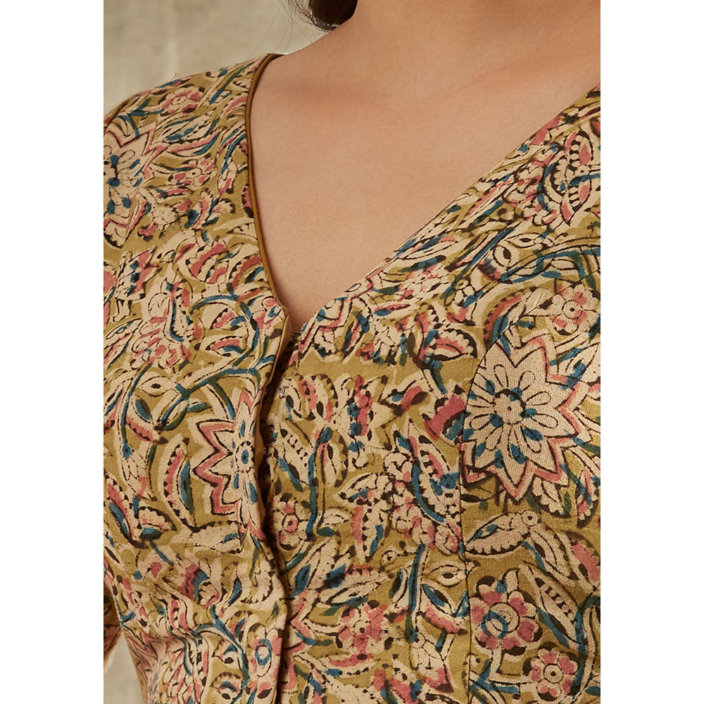 SALWAR STUDIO Yellow Kalamkari Printed Blouse