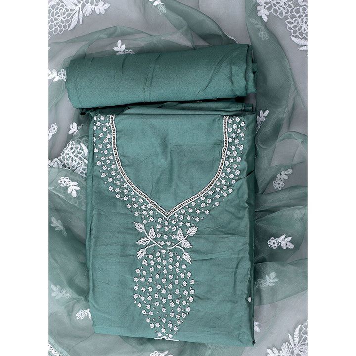 SALWAR STUDIO Green Embroidered Unstitched Dress Material (Set of 3)