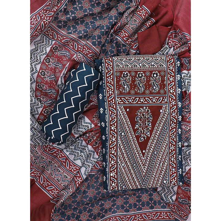 SALWAR STUDIO Blue Printed Unstitched Dress Material (Set of 3)