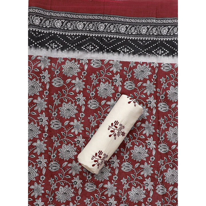 SALWAR STUDIO Maroon Embroidered Unstitched Dress Material (Set of 3)