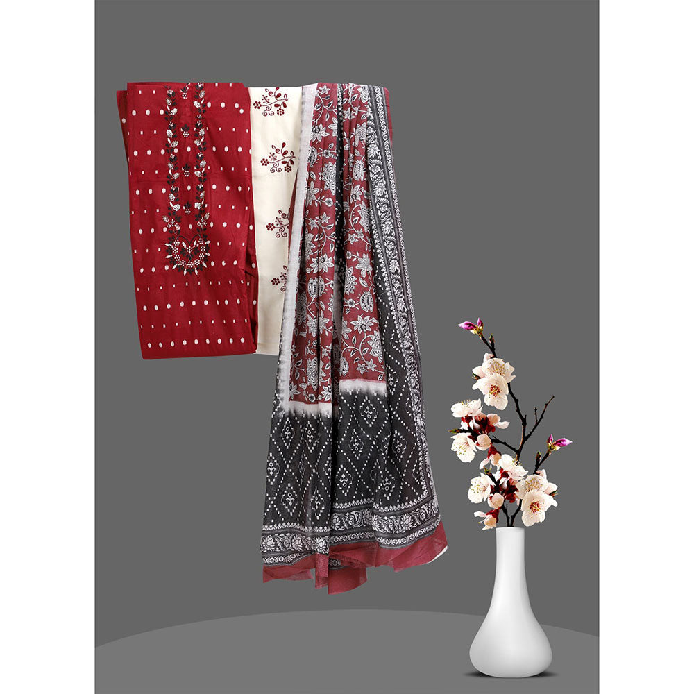 SALWAR STUDIO Maroon Embroidered Unstitched Dress Material (Set of 3)