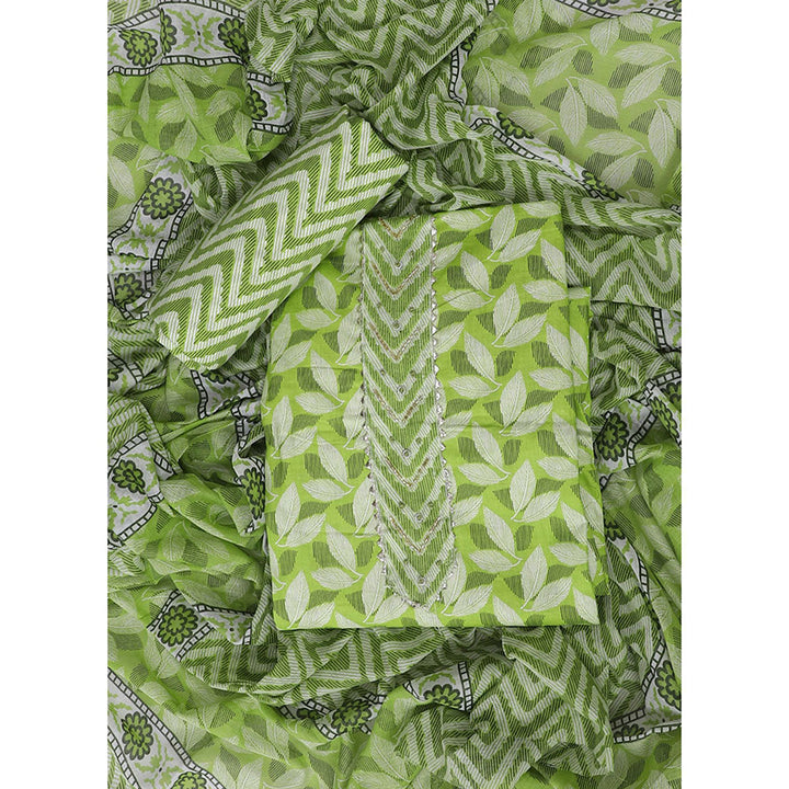 SALWAR STUDIO Green Printed Unstitched Dress Material (Set of 3)