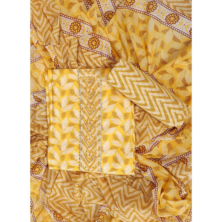 SALWAR STUDIO Yellow Printed Unstitched Dress Material (Set of 3)