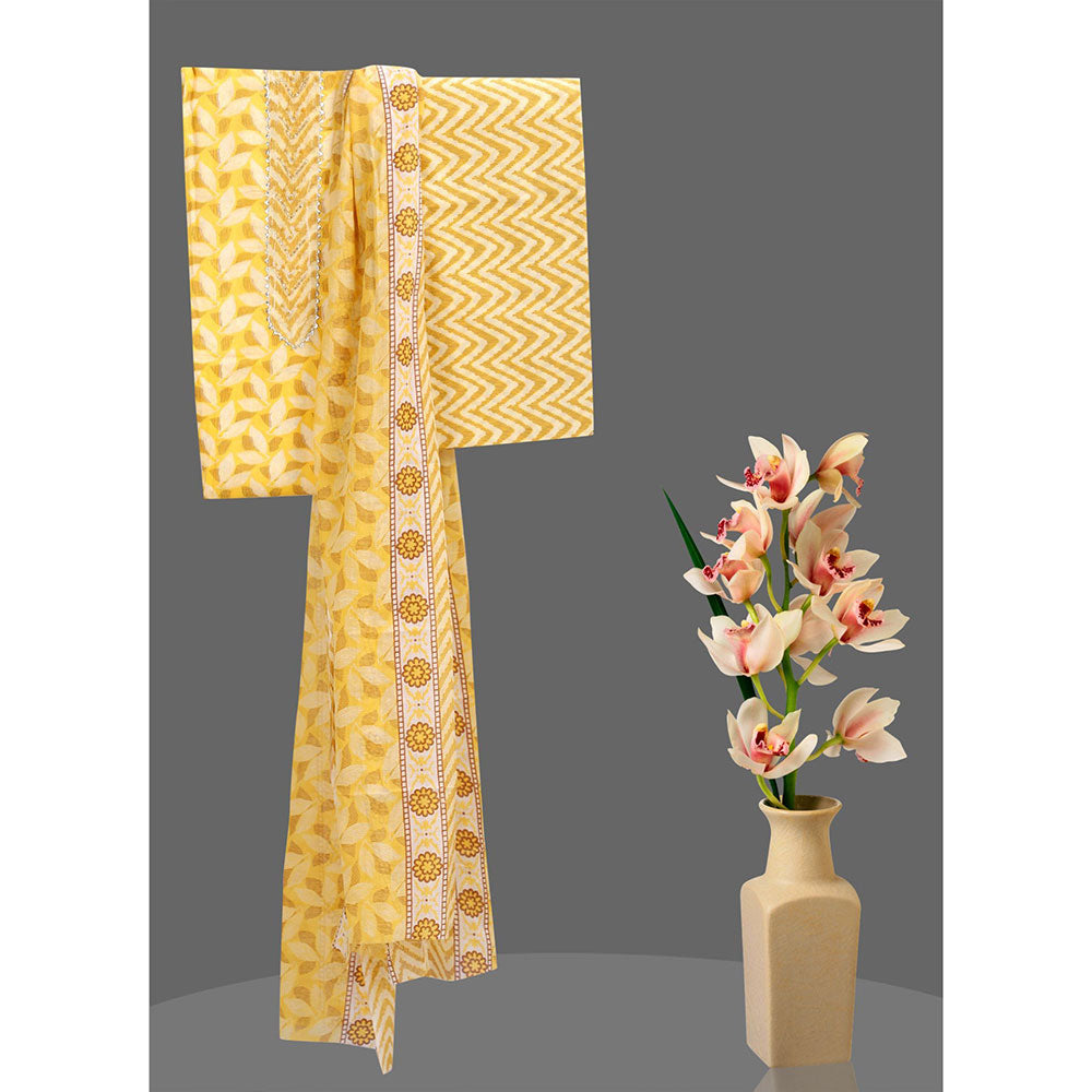 SALWAR STUDIO Yellow Printed Unstitched Dress Material (Set of 3)