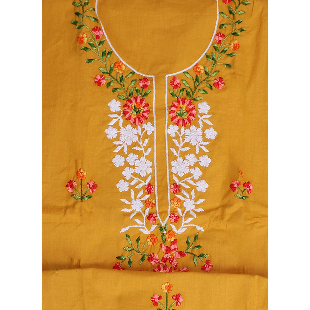 SALWAR STUDIO Mustard Embroidered Unstitched Dress Material (Set of 3)