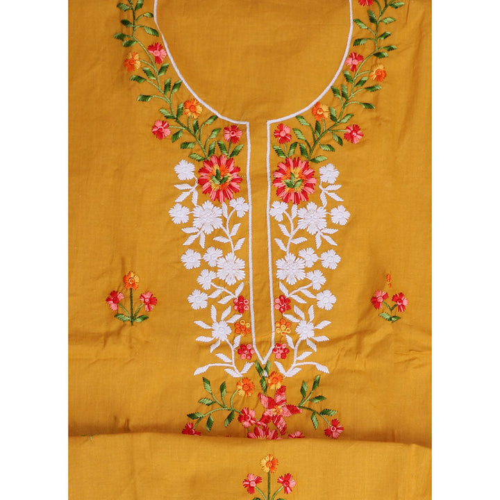 SALWAR STUDIO Mustard Embroidered Unstitched Dress Material (Set of 3)