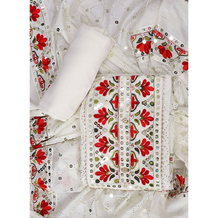 SALWAR STUDIO Off white Embroidered Unstitched Dress Material (Set of 3)