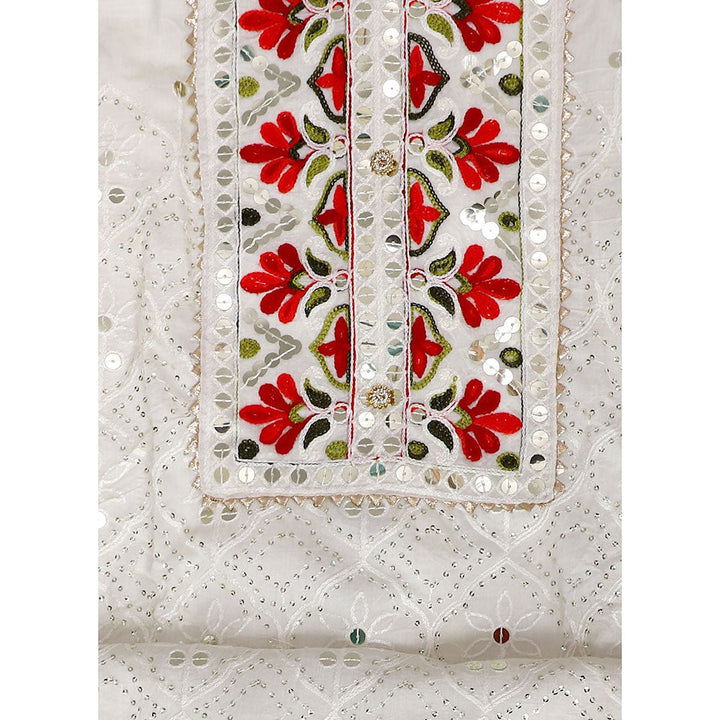 SALWAR STUDIO Off white Embroidered Unstitched Dress Material (Set of 3)