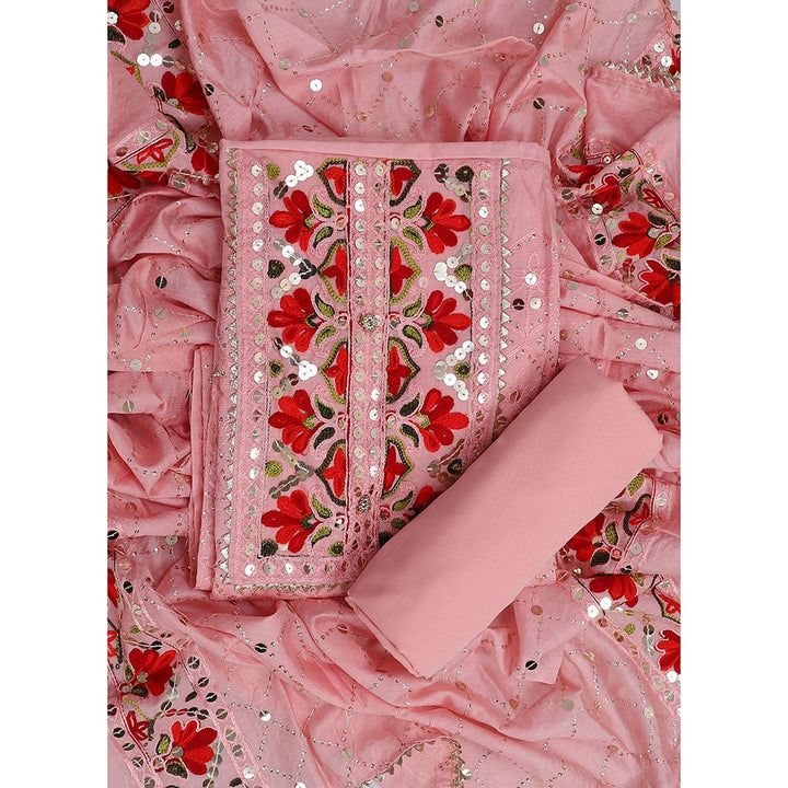 SALWAR STUDIO Pink Embroidered Unstitched Dress Material (Set of 3)