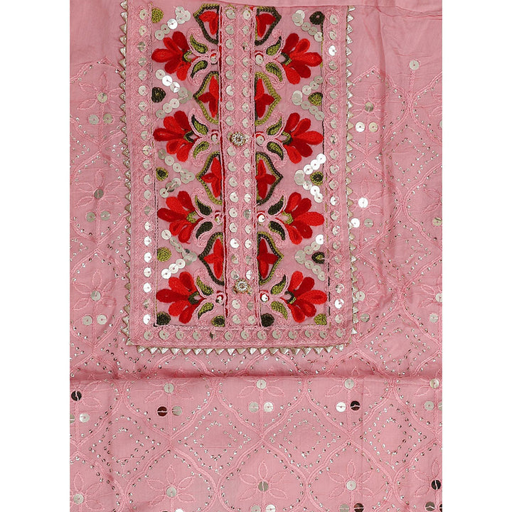 SALWAR STUDIO Pink Embroidered Unstitched Dress Material (Set of 3)