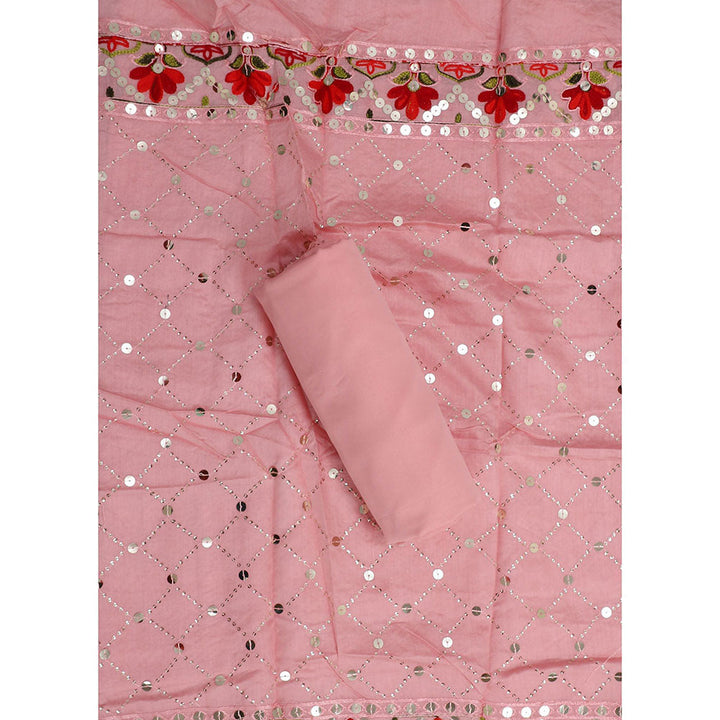 SALWAR STUDIO Pink Embroidered Unstitched Dress Material (Set of 3)