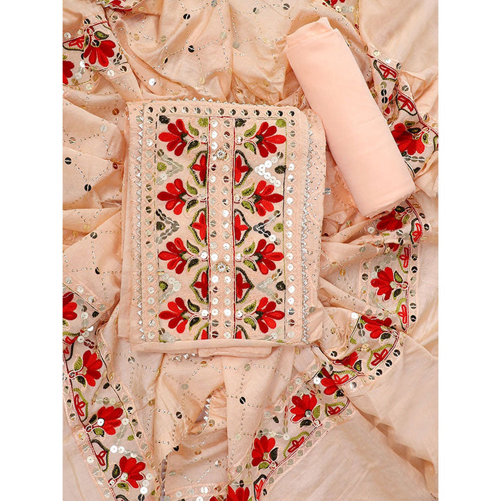 SALWAR STUDIO Peach Embroidered Unstitched Dress Material (Set of 3)