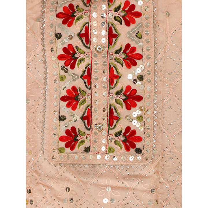 SALWAR STUDIO Peach Embroidered Unstitched Dress Material (Set of 3)