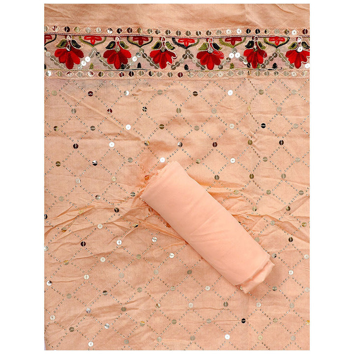 SALWAR STUDIO Peach Embroidered Unstitched Dress Material (Set of 3)