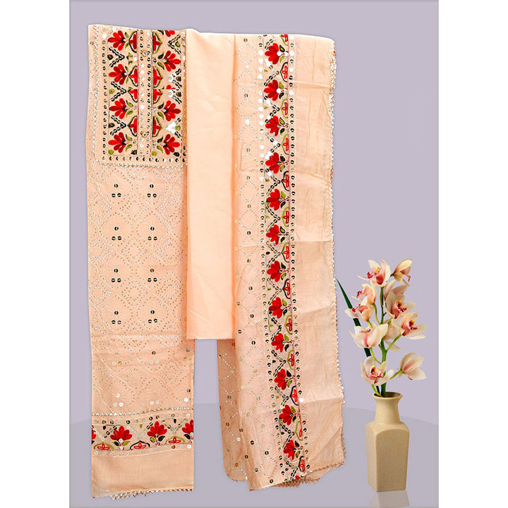 SALWAR STUDIO Peach Embroidered Unstitched Dress Material (Set of 3)