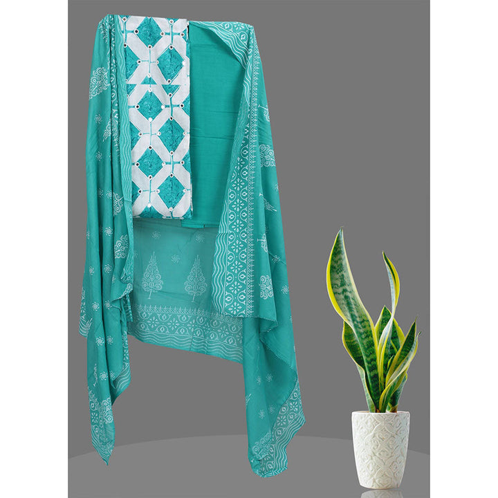 SALWAR STUDIO Green Embroidered Unstitched Dress Material (Set of 3)