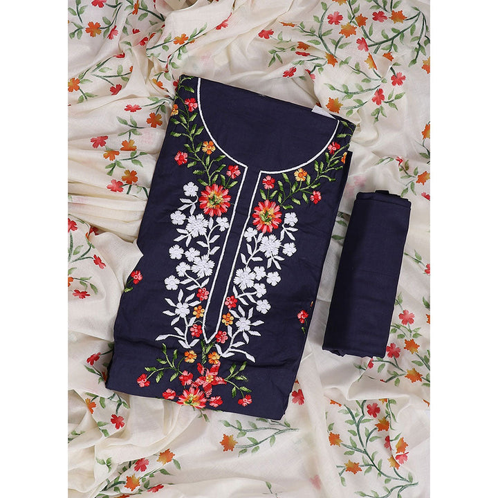 SALWAR STUDIO Blue Embroidered Unstitched Dress Material (Set of 3)