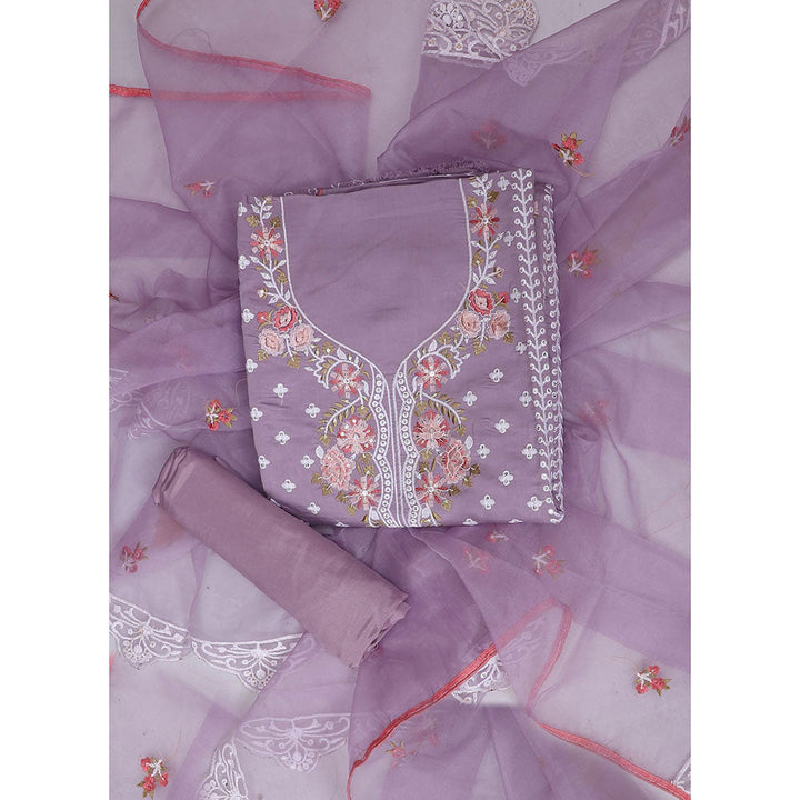 SALWAR STUDIO Purple Embroidered Unstitched Dress Material (Set of 3)