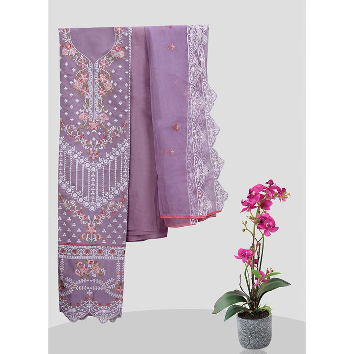 SALWAR STUDIO Purple Embroidered Unstitched Dress Material (Set of 3)