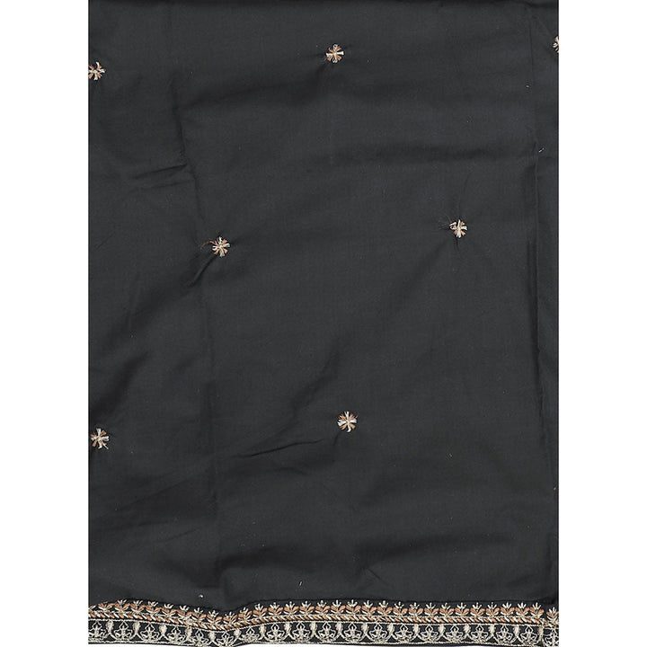 SALWAR STUDIO Black Embroidered Unstitched Dress Material (Set of 3)