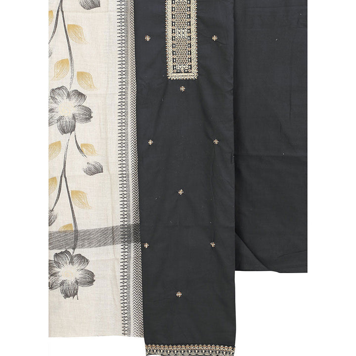 SALWAR STUDIO Black Embroidered Unstitched Dress Material (Set of 3)