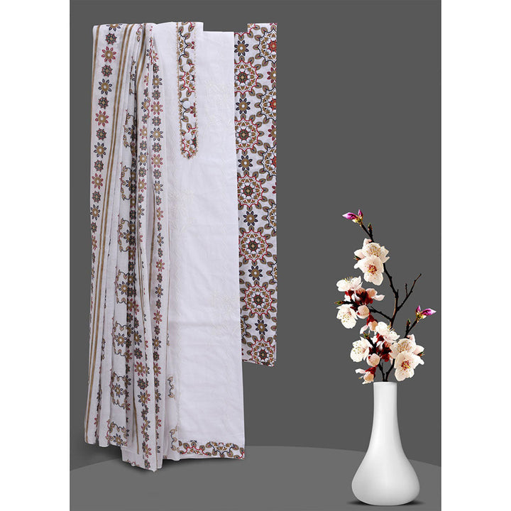 SALWAR STUDIO White Embroidered Unstitched Dress Material (Set of 3)