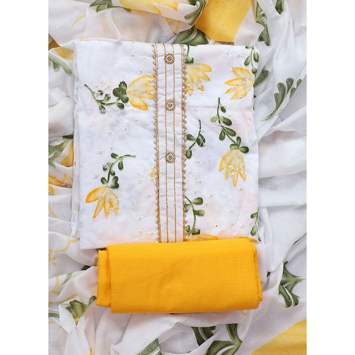 SALWAR STUDIO Yellow Embroidered Unstitched Dress Material (Set of 3)