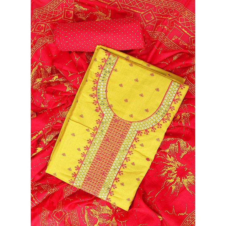 SALWAR STUDIO Yellow Embroidered Unstitched Dress Material (Set of 3)