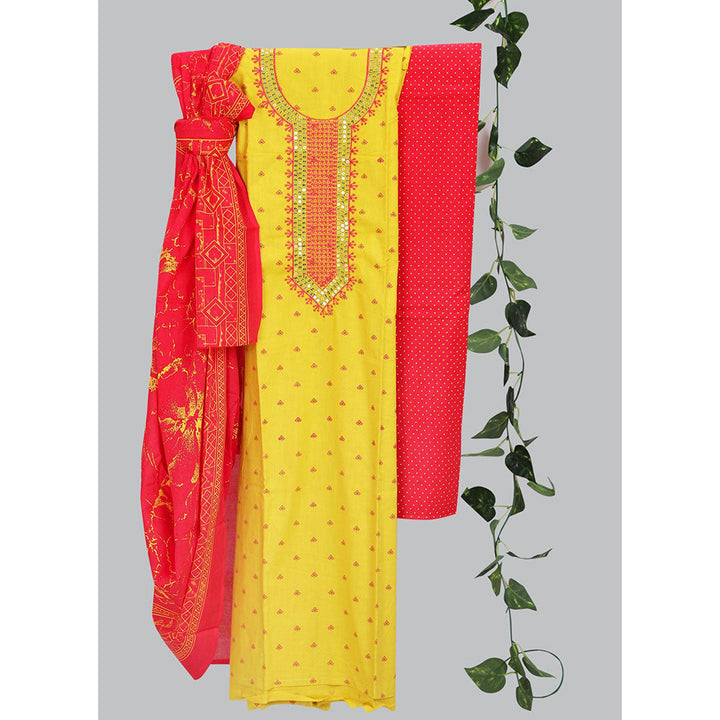 SALWAR STUDIO Yellow Embroidered Unstitched Dress Material (Set of 3)