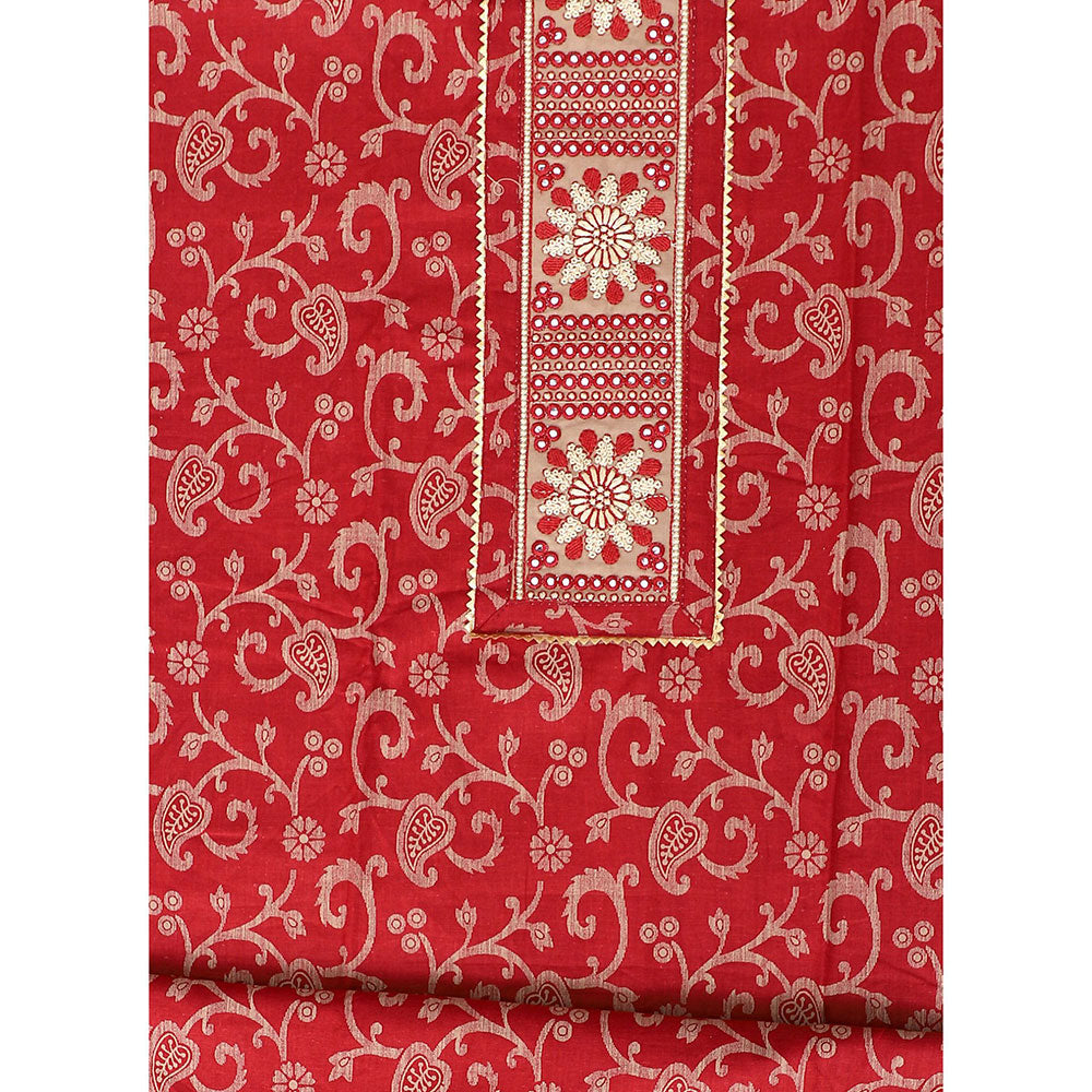 SALWAR STUDIO Red Embroidered Unstitched Dress Material (Set of 3)